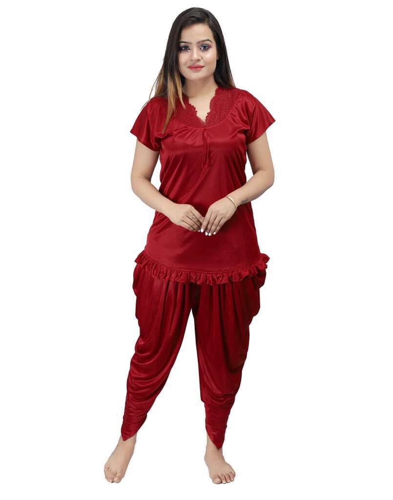 Stylish Maroon Patiala Dhoti Night Suit Ansh Collection