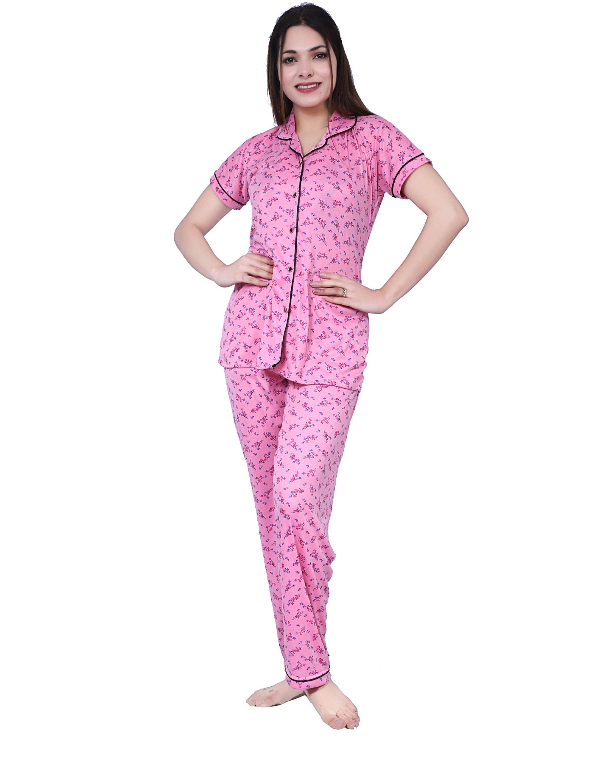 Long Top Full Sleeves Red Cotton Night Suit for ladies – Stilento
