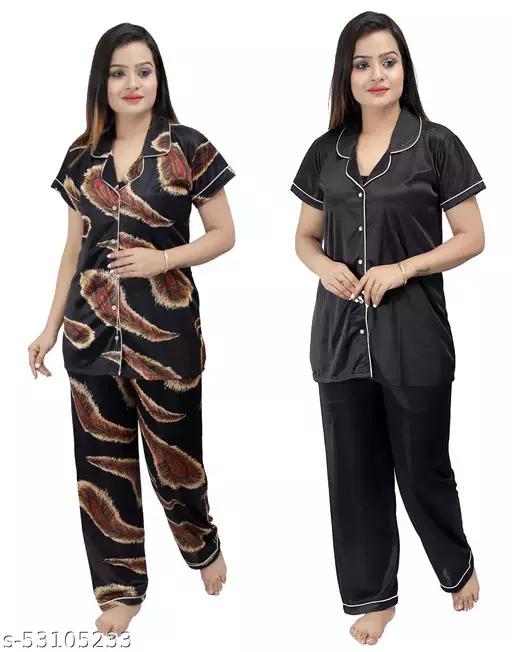 Solid Magenta Combo Of 8 Pcs Women Satin Long Gown Night Dress Nightwear at  Rs 560/set in Noida