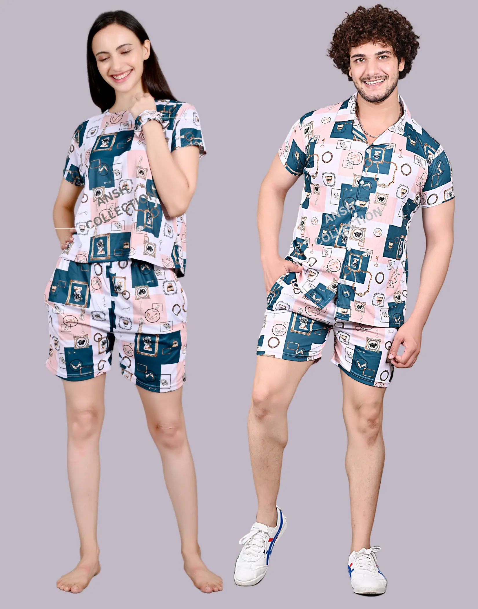 Trending Modern couple night suit Couple Co Ord sets (ANSH COLLECTION gives FREE SCRUNCHIES.)