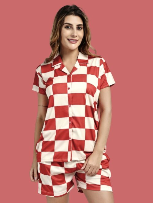 RED STRIP COLLAR SLEEPWEAR